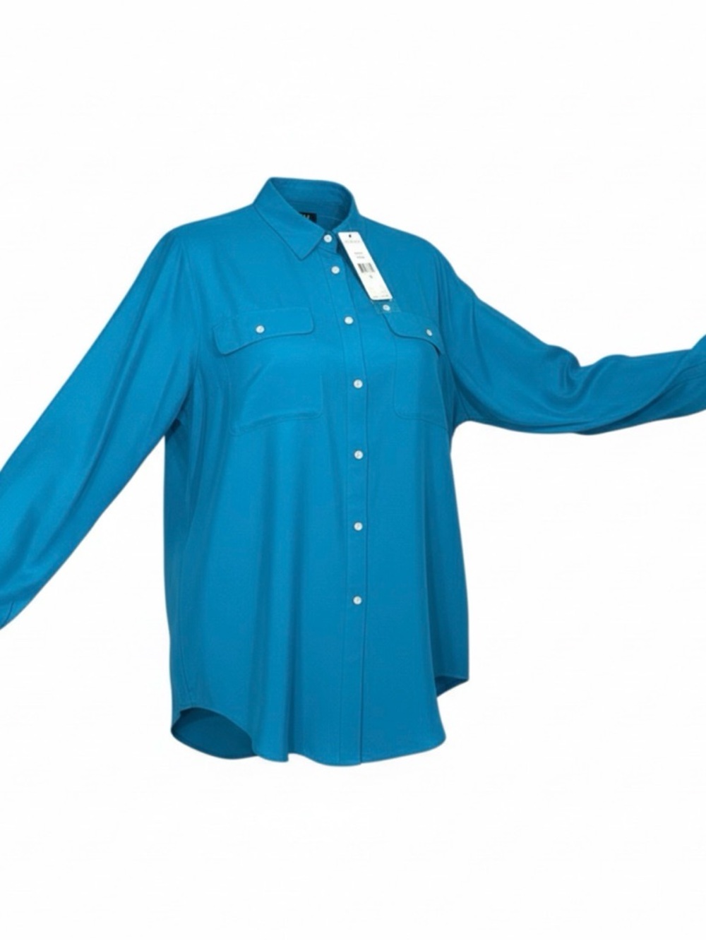 NWT Lauren Ralph Lauren Bright Turquoise 100% Silk Button DownTop. Size XL